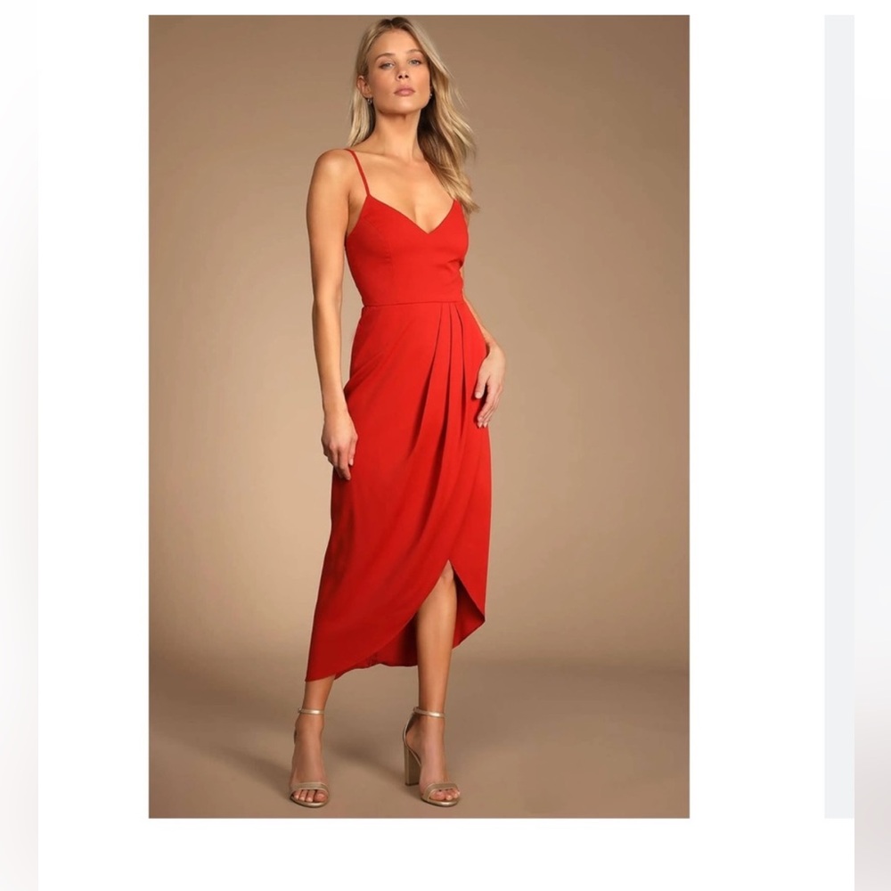Red/Rust Lulu’s Spaghetti Strap Midi Dress